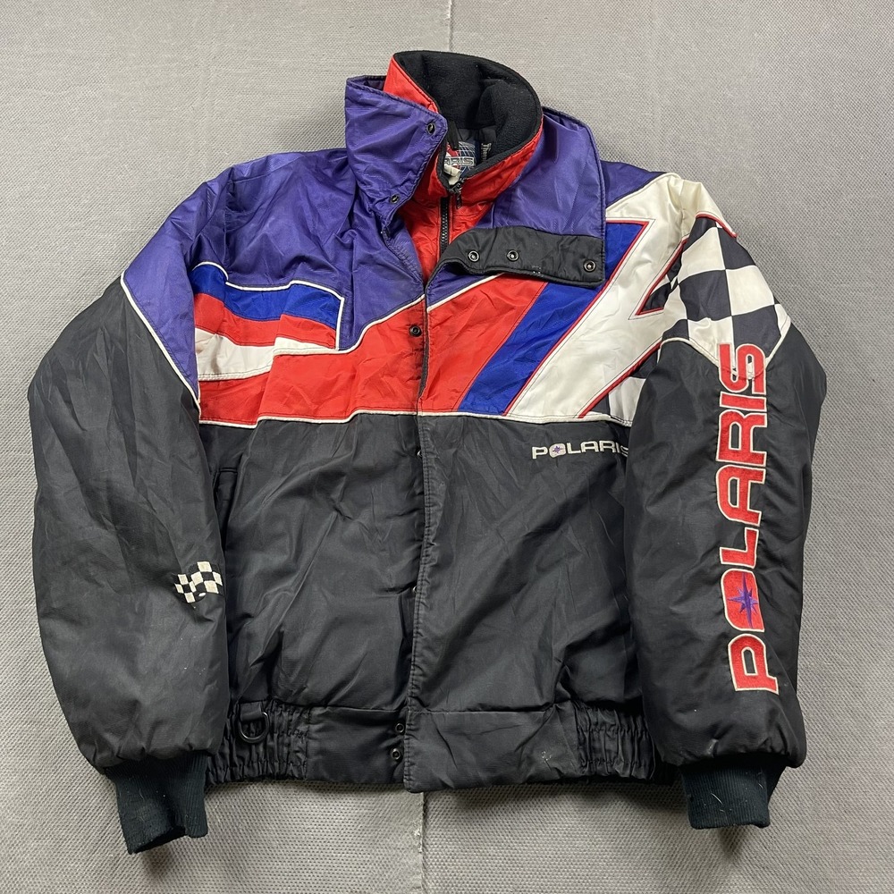 Vintage Polaris Indy Jacket Mens‎ Small Black Red Blue Snowmobile Racing 90s USA